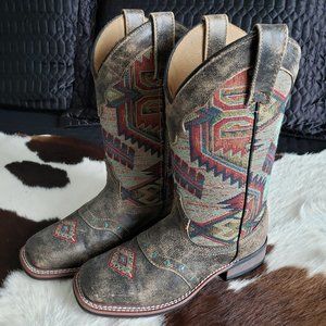 LAREDO Ladies Cowboy Boots - Brown Leather/Aztec Tapestry -- Almost New 7M
